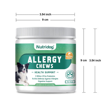 NUTRIDOG Dog Anti-Allergy Chews Salmon Flavor Soft Chew Allergy Relief Skin Health Coat Defense 120 PCS/Bottle - NUTRIDOG