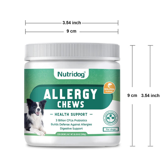 NUTRIDOG Dog Anti-Allergy Chews Salmon Flavor Soft Chew Allergy Relief Skin Health Coat Defense 120 PCS/Bottle - NUTRIDOG