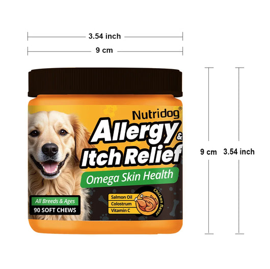 NUTRIDOG Dog Allergy Itch Relief Chews Omega-3 Vitamin C Support Skin For Dog Immune Health Supplement Nutrition 90 PCS/Bottle - NUTRIDOG