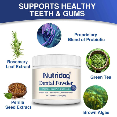 NUTRIDOG Dental Care Powder with Green Tea Plaque Remover for Dogs&Cats Prevent Periodontal Disease Bad Breath