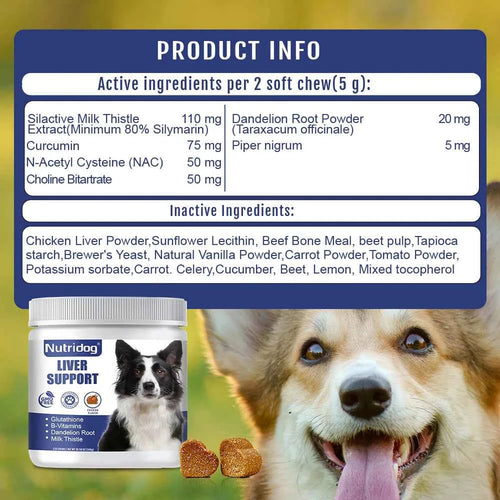 Liver Support Chews for Dogs With Milk Thistle & Curcumin - Liver Detox, Kidney & Hepatic Support -Chicken Flavor 120 Soft Chews