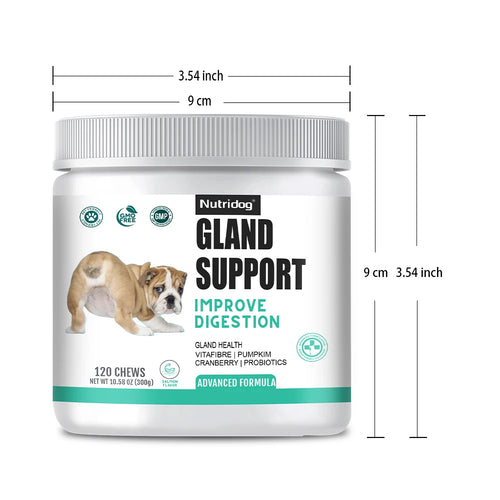 NUTRIDOG Dog Anal Gland Support  Pumpkin Seed Probiotics Digestive Enzymes Scoot Relief Digestive Health 120 PCS/Bottle