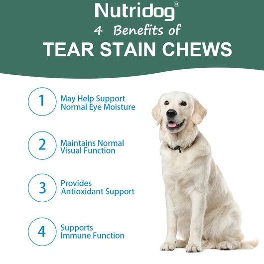 NUTRIDOG Dog Tear Stain Chews Cranberry Vitamins Omega-3 Improve Tear Stains Support Eye Health 120 PCS/Bottle - NUTRIDOG