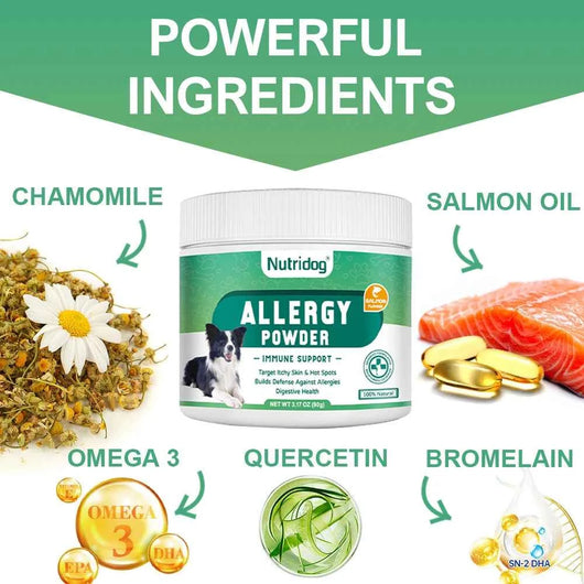 Anti-allergy & Immune Support Powder for dog with Omega-3 Fish Oil, Probiotics, Quercetin - Relieve itching, seasonal allergies