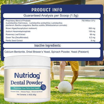 NUTRIDOG Dental Care Powder with Green Tea Plaque Remover for Dogs&Cats Prevent Periodontal Disease Bad Breath