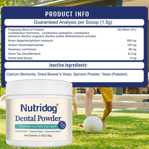 NUTRIDOG Dental Care Powder with Green Tea Plaque Remover for Dogs&Cats Prevent Periodontal Disease Bad Breath