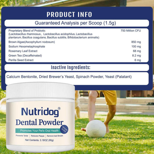 NUTRIDOG Dental Care Powder with Green Tea Plaque Remover for Dogs&Cats Prevent Periodontal Disease Bad Breath