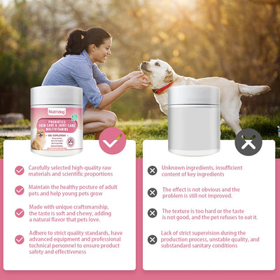 NUTRIDOG Dog Multivitamin Chews Probiotics Glucosamine Digestive Enzymes Supports Joint Health Immune System Gut 30 PCS/Bottle - NUTRIDOG