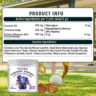 Nutridog Turmeric Curcumin Joint & Gut Support Chews for Dogs - 120 Count