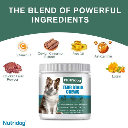 Tear Stain Dog Food with cranberries & vitamins to improve tear stains and support eye health- Beef flavor 120 soft chews