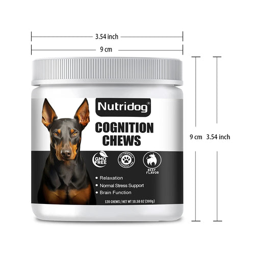 NUTRIDOG Dog Cognition Chews DHA Glycerophosphocholine Chew Support Delays Canine Dementia Enhances Memory 120 PCS/Bottle
