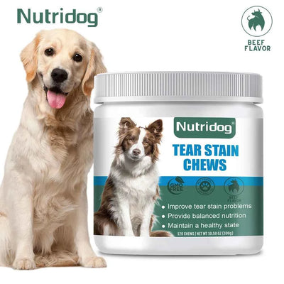 Tear Stain Dog Food with cranberries & vitamins to improve tear stains and support eye health- Beef flavor 120 soft chews