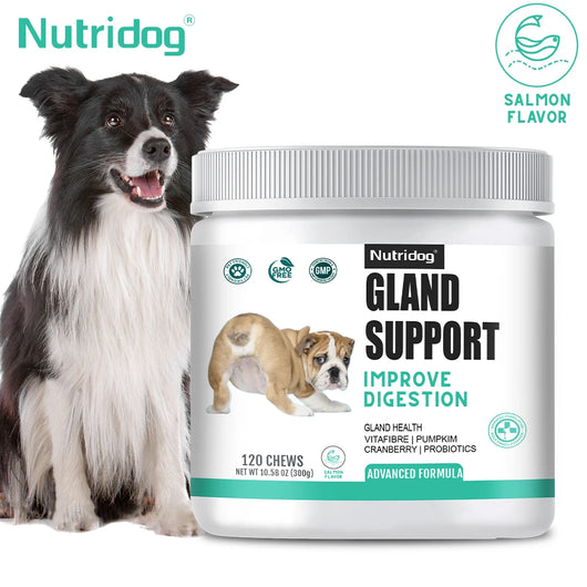 NUTRIDOG Dog Anal Gland Support  Pumpkin Seed Probiotics Digestive Enzymes Scoot Relief Digestive Health 120 PCS/Bottle - NUTRIDOG